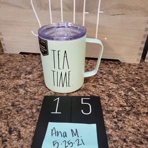 Rae Dunn TEA TIME Insulated Travel Mug Green new